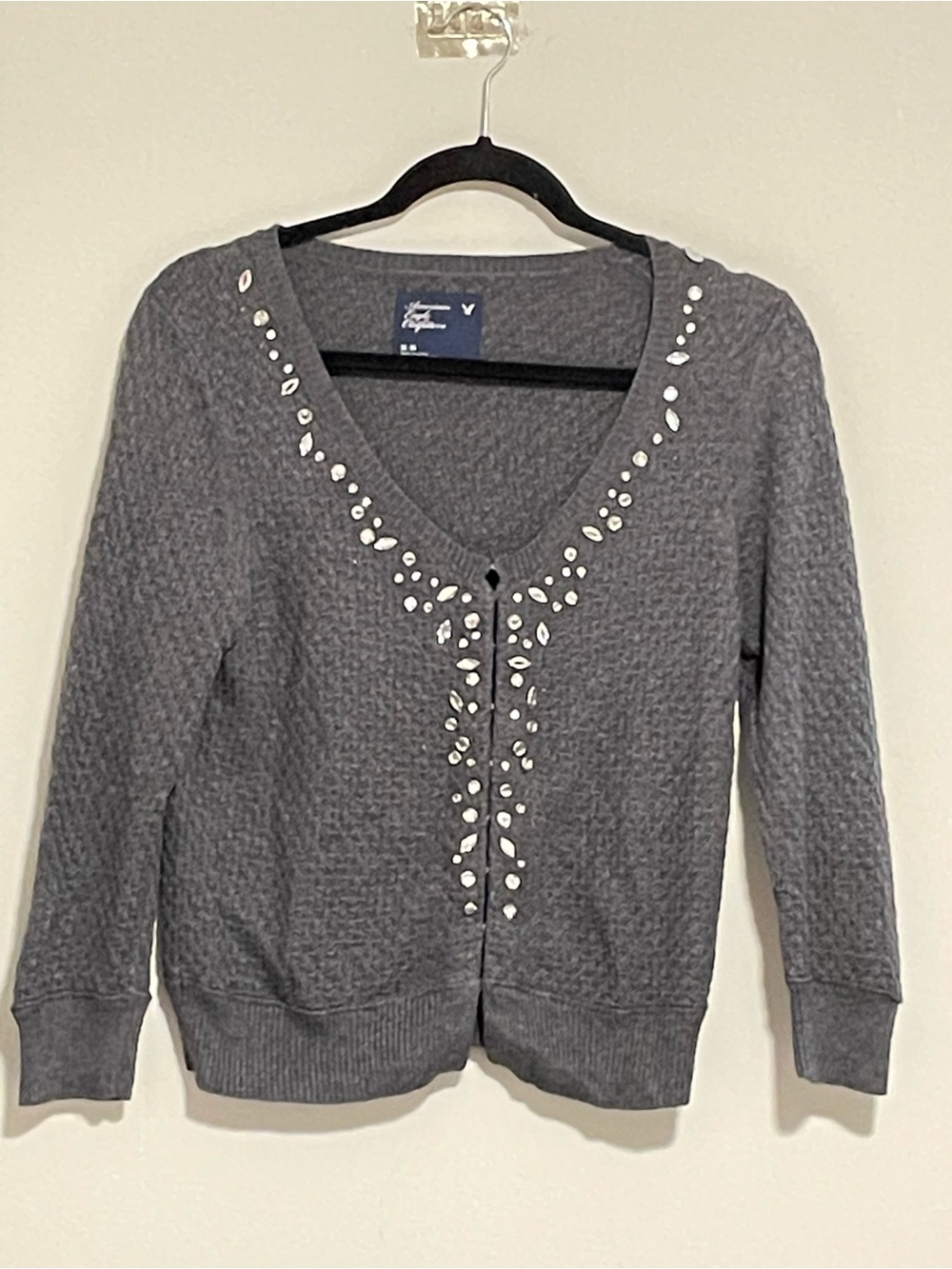 American Eagle Outfitters Gray Embellished V-Neck Cardigan